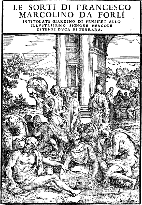 Frontespizio delle Sorti di Francesco Marcolini, Venezia 1540